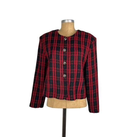 Lauren Alexandra Collection Black Red Plaid Jacket Blazer Authentic Vintage - Picture 1 of 9